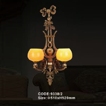 CODE: 9338/2: Đèn vách đồng  đôi, chao đá - KT: L510mm x H920mm - Đèn chân E27 x 2 bóng