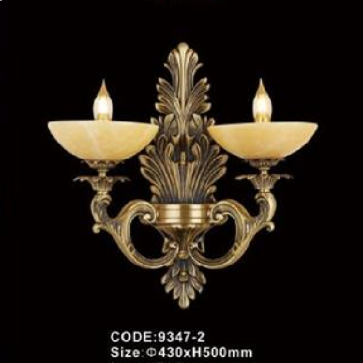 CODE: 9347-2: Đèn vách đồng đôi, chao đá - KT: Ø430mm x H500mm - Đèn chân E14 x 2 bóng