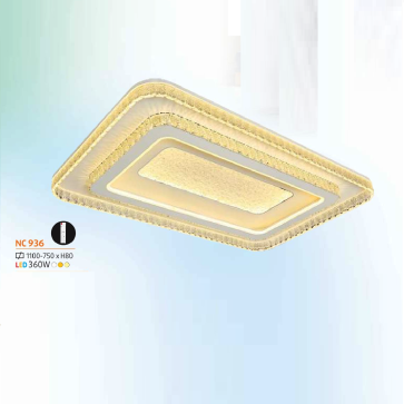 NC 936: Đèn áp trần LED chữ nhật - KT: L1100mm x W750mm x H80mm - Đèn LED 360W ánh sáng đổi 3 màu