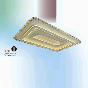 NC 938: Đèn áp trần LED chữ nhật - KT: L1100mm x W750mm x H70mm - Đèn LED 400W ánh sáng đổi 3 màu