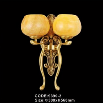 CODE: 9390-2: Đèn vách đồng đôi, chao đá- KT: Ø300mm x H560mm - Đèn chân E14 x 2 bóng