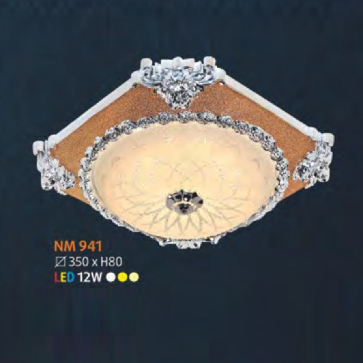 NM 941 LED: Đèn ốp trần LED chao thủy tinh vuông - KT: 350mm x 350mm x H80mm - Đèn LED 12W đổi 3 màu