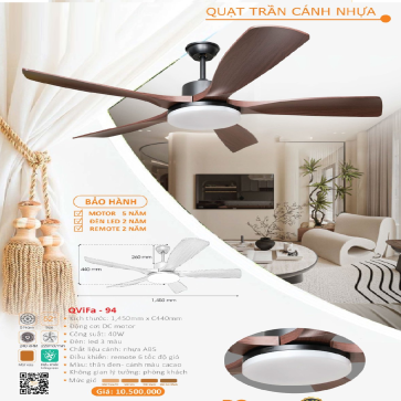 QViFa - 94: Quạt trần đèn 5 cánh nhựa ABS