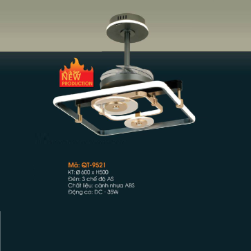 QT- 9521: Quạt trần đèn - KT: Ø600mm x H500mm - Đèn LED 3 chế độ ánh sáng