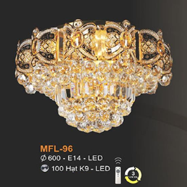 E - MFL - 96: Áp trần Phale, 100 Hạt Phale K9 - KT: Ø600mm - Đèn LED đổi 3 màu + Đèn chân E14 - Remote