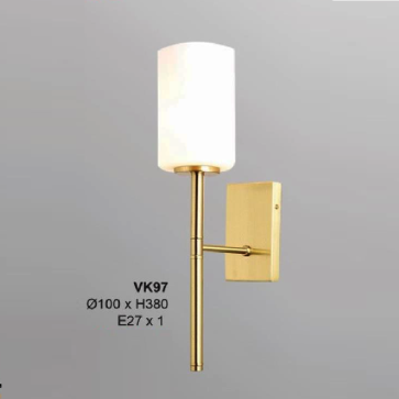 35 - VK97: Đèn gắn tường chao thủy tinh - KT: Ø100mm x H380mm - Bóng đèn E27 x 1 bóng