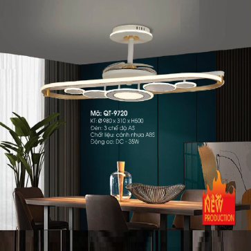 QT-9720: Quạt trần đèn LED  - KT: Ø980mm x W310mm x H500mm - Đèn LED 3 chế độ ánh sáng