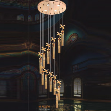 NC 9722/12: Đèn thả thông tầng, thanh thủy tinh - KT: Ø450mm x H2300mm - Đèn LED ánh sáng vàng