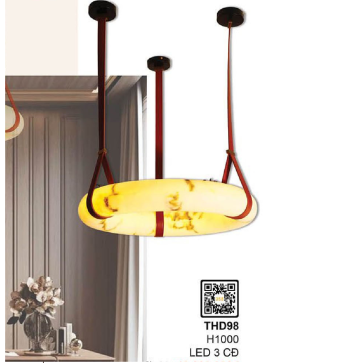 THD98: Đèn thả vòng LED, chao thủy tinh - KT: Ø400mm x H1000mm - Đèn LED đổi 3 màu