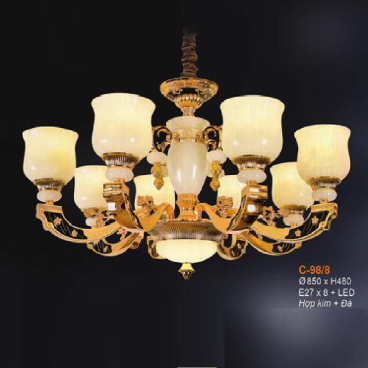 E - C - 98/8: Đèn chùm 8 tay -  KT: Ø850mm x H450mm - Bóng đèn E27 x 8 bóng + Đèn LED