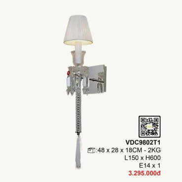 VDC9802T1: Đèn gắn tường đơn chao vải - KT: L150mm x H600mm - Bóng đèn E14 x 1