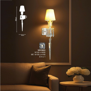 VDC9803: Đèn gắn tường chao dù - KT: Ø100mm x H650mm - Bo1nhg đèn chân E14 x1