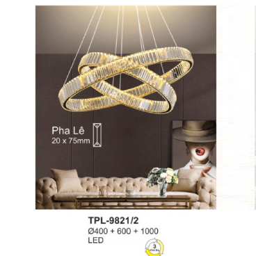 A - TPL - 9821/2: Đèn thả 2 vóng LED Phale - KT: Ø(400+600)mm x H1000mm - Đèn LED đổi 3 màu