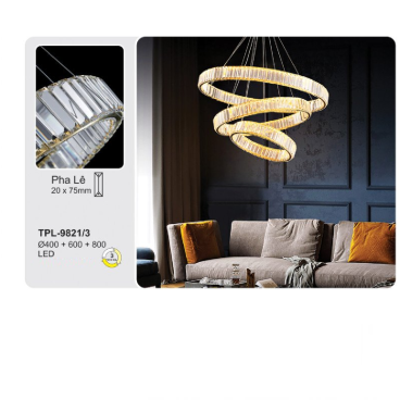 A - TPL - 9821/3: Đèn thả 3 vòng LED Phale - KT: Ø(400+600 + 800)mm x H1000mm - Đèn LED đổi 3 màu