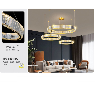 A - TPL - 9821/3A: Đèn thả 3 vòng LED Phale  gắn rời - KT: Ø(400+600 + 800)mm x H1000mm - Đèn LED đổi 3 màu