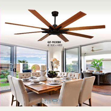 QT - 9830BK: Quạt trần 8 cánh gỗ  - KT: Ø1830mm x H500mm