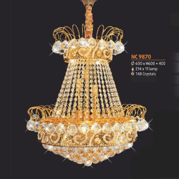 NC 9870: Đèn chùm Phale  - KT: Ø600mm x H600mm + 400mm - 148 Hạt Phale - Bóng đèn chân E14 x 11 bóng