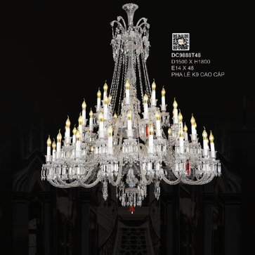 DC9888T48: Đèn chùm Phale nến 48 tay - KT: Ø1500mm x H1800mm - Bóng đèn nến E14 x 48 bóng