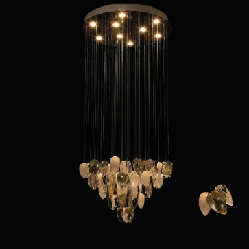 3 - THD9913: Đèn thả thông tầng lá phale - KT: Ø700mm x H2500mm - Bóng đèn LED GU10x 9 bóng