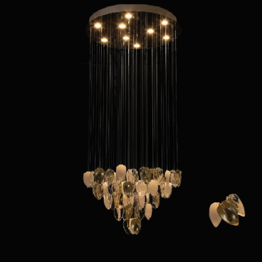 3 - THD9913: Đèn thả thông tầng lá phale - KT: Ø700mm x H2500mm - Bóng đèn LED GU10x 9 bóng