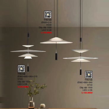 TTK144: Đèn thả đơn LED - KT: Ø500mm +Ø215mm - Đèn LED ánh sáng đổi 3 màu