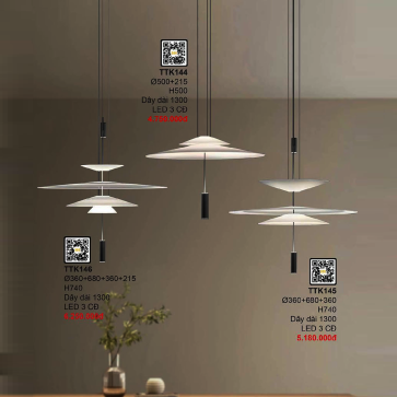 TTK144: Đèn thả đơn LED - KT: Ø500mm +Ø215mm - Đèn LED ánh sáng đổi 3 màu