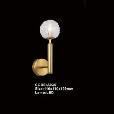 CODE: A035: Đèn gắn tường chao bi thủy tinh - KT: 110mm x110mmx190mm - Đèn LED