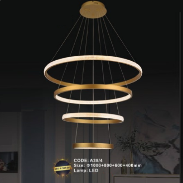 CODE: A38/4: Đèn thả 4 vòng LED - KT: Ø(400+600+800 +1000)mm - Đèn LED  đổi 3 màu