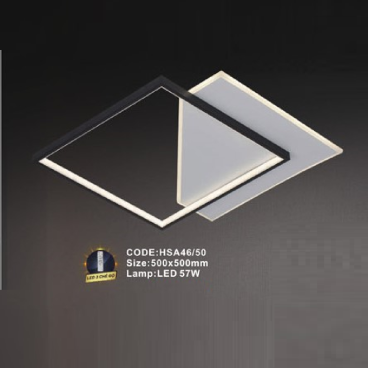 CODE: HSA46/50: Đèn áp trần vuông LED - KT: L500mm x W500mm - Đèn LED 57W ánh sáng đổi 3 màu