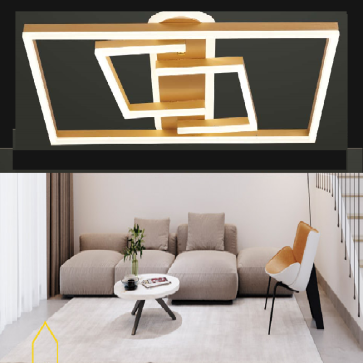 VE -  MT - A76: Đèn áp trần LED vuông thân xi vàng -  KT: W500mm x H100mm - Đèn LED đổi 3 màu