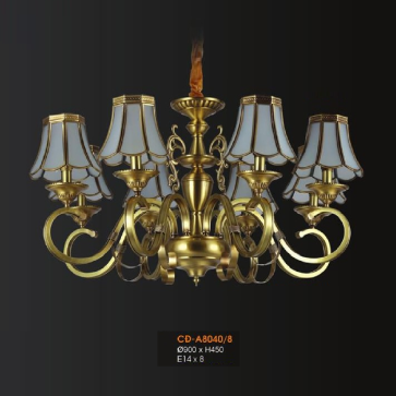 VE - CĐ - A8040/8: Đèn chùm đồng 8 tay - KT: Ø900mm x H400mm - Bóng đèn E14 x 8 bóng