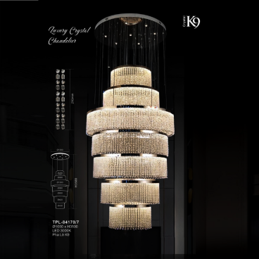 A - TPL - 84170/7: Đèn thả Phale K9 7 tầng - KT: Ø1000mm x H3500mm - Đèn LED vàng 3000K