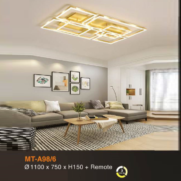 MT - A98/6: Đèn áp trần chữ nhật 6 bòng LED - KT: L110mm x W750mm x H150mm - Đèn LED đổi 3 màu