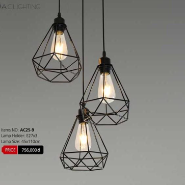 AC 25-9: Đèn thả 3 - KT: Ø450mm x H1100mm - Bóng đèn E27 x 3 bóng