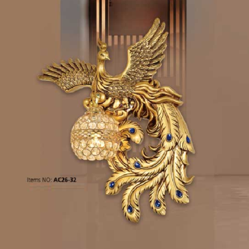 AC 26 - 32: Đèn áp tường 1 bóng hình chim Phụng  B - KT: Ø250mm x H450mm - Đèn chân E27 x 1 bóng