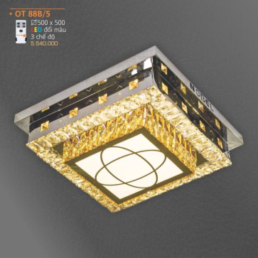 AD - OT 88B/5 : Đèn áp trần vuông LED - KT: ❒500mm - Đèn LED đổi 3 màu - Remote