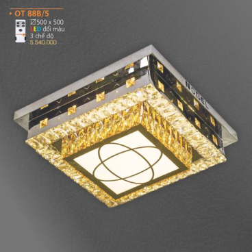 AD - OT 88B/5 : Đèn áp trần vuông LED - KT: ❒500mm - Đèn LED đổi 3 màu - Remote
