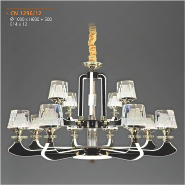 AD-CN-1296/12: Đèn chùm 12 tay LED - KT: Ø1000mm x H600mm + 500mm - Đèn chân E14 x 12 bóng