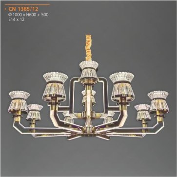 AD - CN-1385/12: Đèn chùm 12 tay - KT: Ø1000mm x H600mm + 500mm - Đèn chân E14 x 12 bóng ( tính riêng)