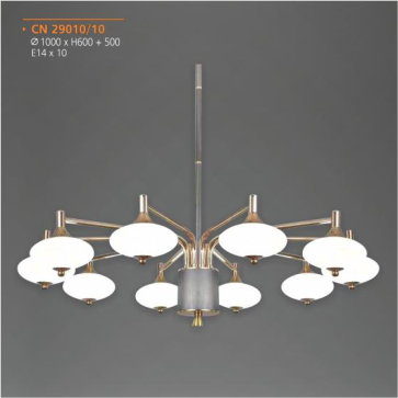 AD - CN-29010/10: Đèn chùm 12 tay - KT: Ø1000mm x H600mm + 500mm - Đèn chân E14 x 10 bóng ( tính riêng)