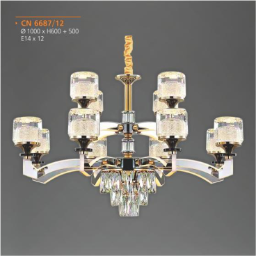 AD - CN-6687/12: Đèn chùm 12 tay LED - KT: Ø1000mm x H600mm + 500mm - Đèn chân E14 x 12 bóng ( tính riêng)