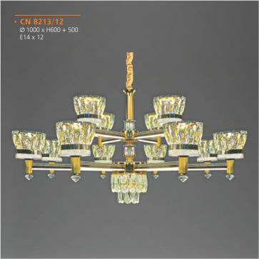AD - CN-8213/12: Đèn chùm 12 tay LED - KT: Ø1000mm x H600mm + 500mm - Đèn chân E14 x 12 bóng ( tính riêng)