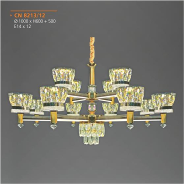 AD - CN-8213/12: Đèn chùm 12 tay LED - KT: Ø1000mm x H600mm + 500mm - Đèn chân E14 x 12 bóng ( tính riêng)
