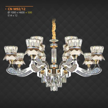 AD-CN-M92/12: Đèn chùm 12 tay LED - KT: Ø1000mm x H600mm + 500mm - Đèn chân E14 x 12 bóng