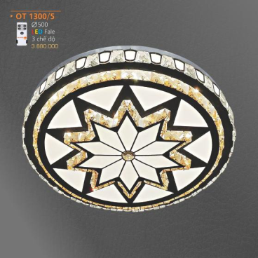 AD - OT 1300/5 : Đèn áp trần Phale LED - KT: Ø500mm - Đèn LED đổi 3 màu - Remote