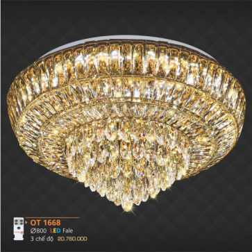 AD - OT 1668: Đèn áp trần Phale - KT: Ø800mm - Đèn LED đổi 3 màu - Remote