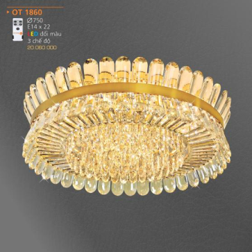 AD - OT 1860: Đèn áp trần phale - KT: Ø750mm - Đèn LED E14 x 22 bóng LED đổi 3 màu - Remote