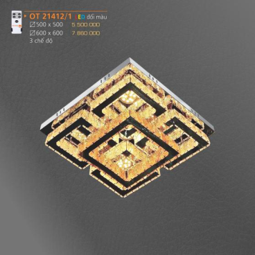 AD - OT 21412/1:  Đèn áp trần LED - KT: 500mm x 500mm - Đèn LED đổi 3 màu - Remote