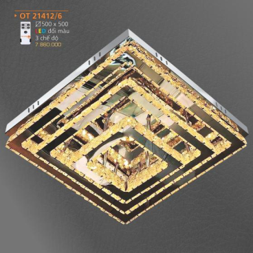 AD - OT 21412/6: Đèn áp trần LED - KT: 500mm x 500mm - Đèn LED đổi 3 màu - Remote