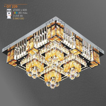 AD - OT 220:  Đèn áp trần LED - KT: 600mm x 600mm - Đèn LED đổi 3 màu - Remote